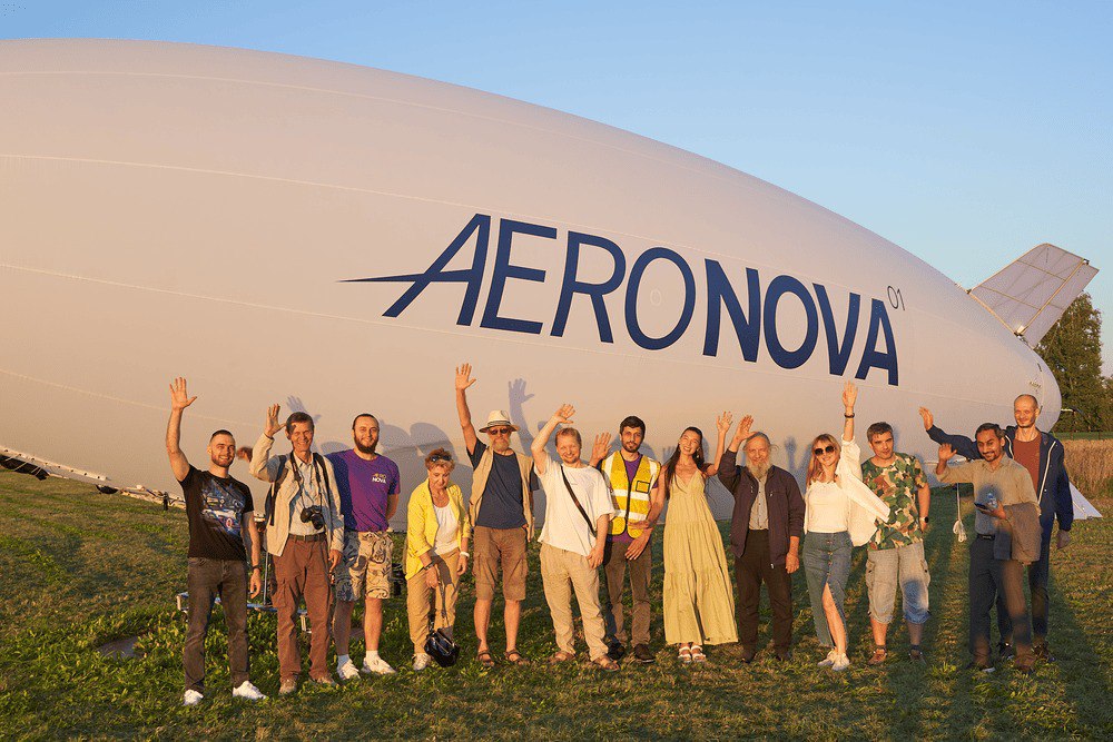 AERONOVA team with NOVA-01 · sunset after flight operations