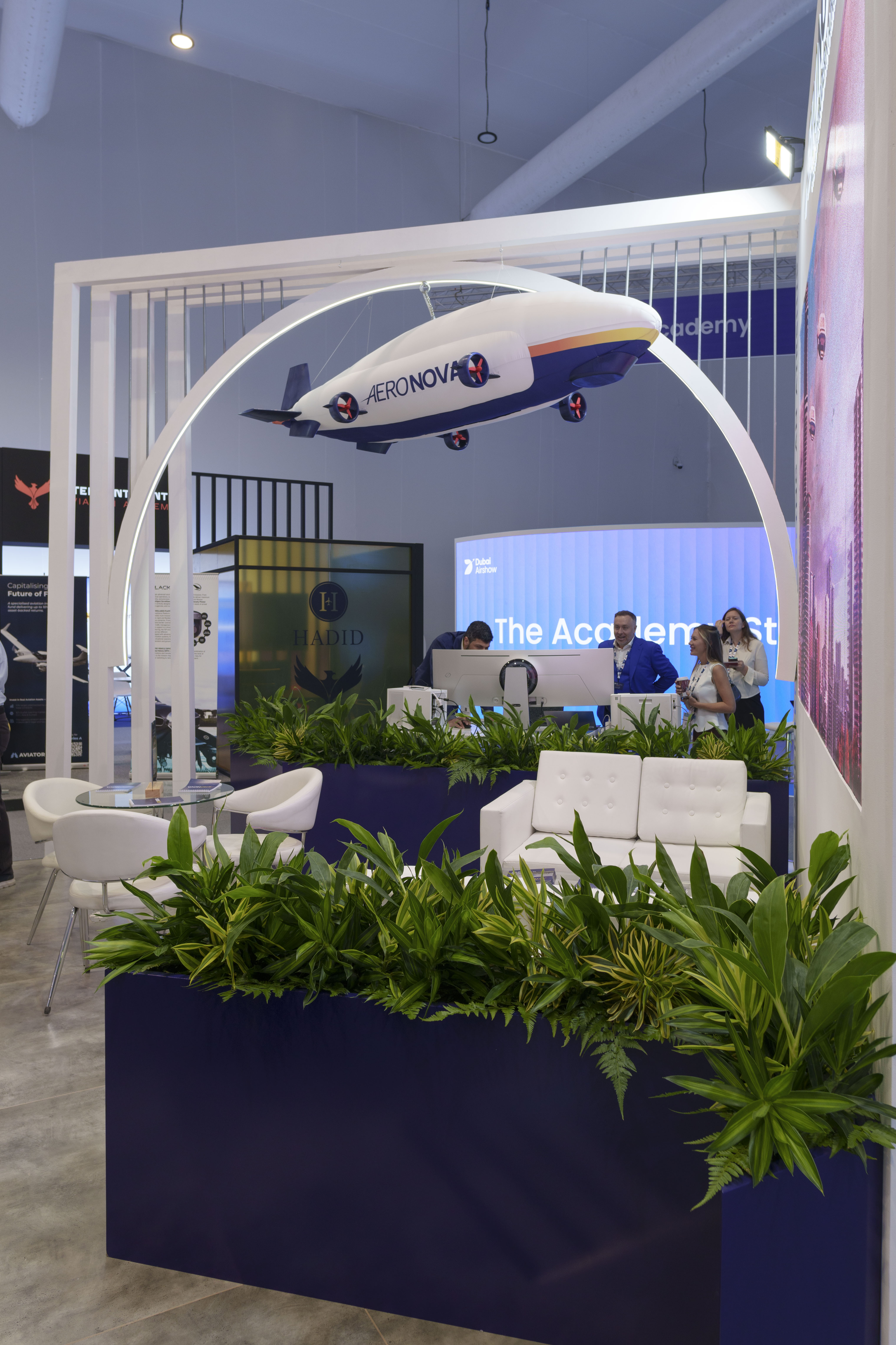 Suspended scale model of the airship over the lounge area