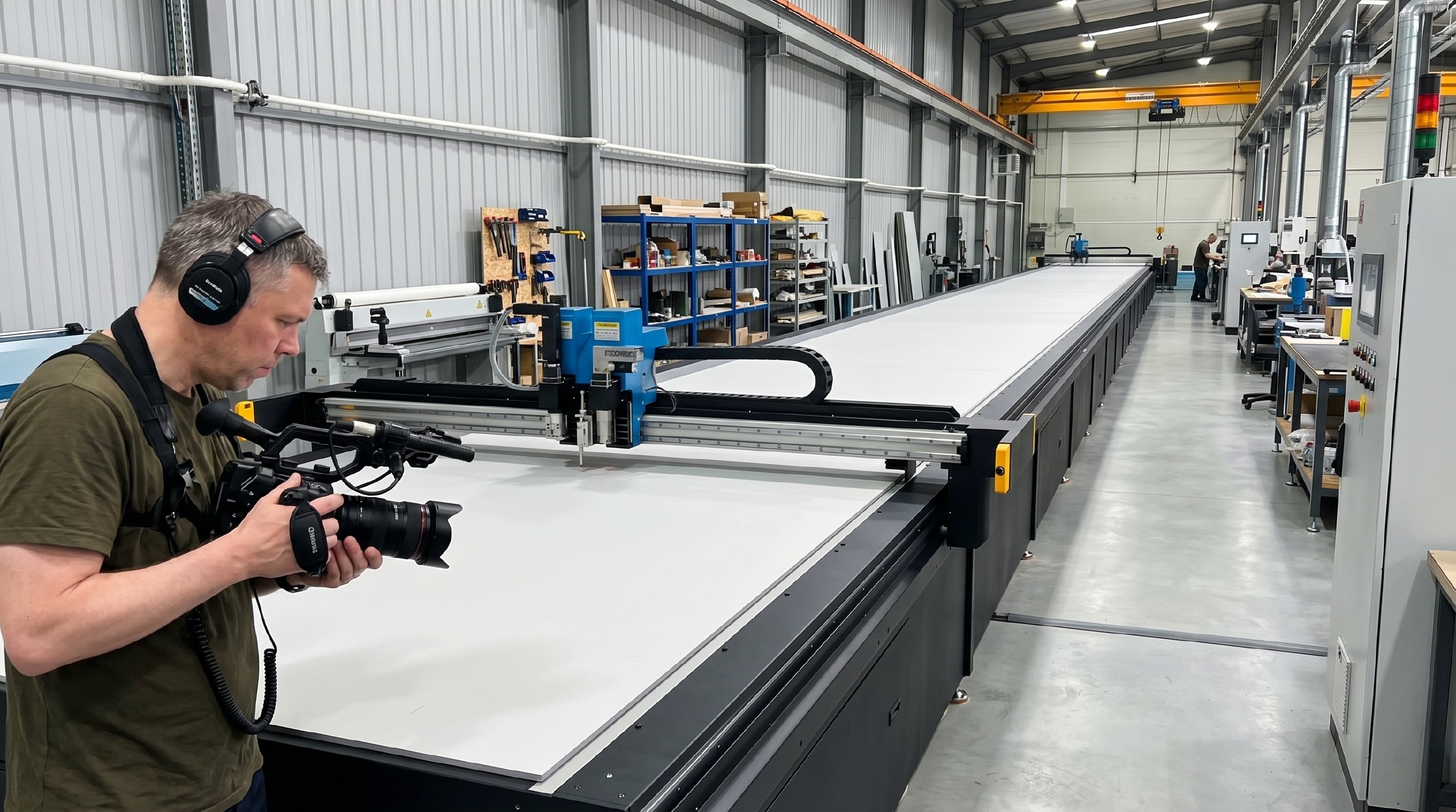 Long-format cutting line in Lyubertsy · envelope material feed and precision path setup