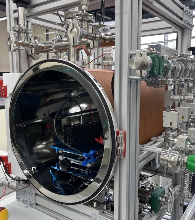 In-house thermovacuum chamber · simulating stratospheric conditions for hardware qualification (January 2026)